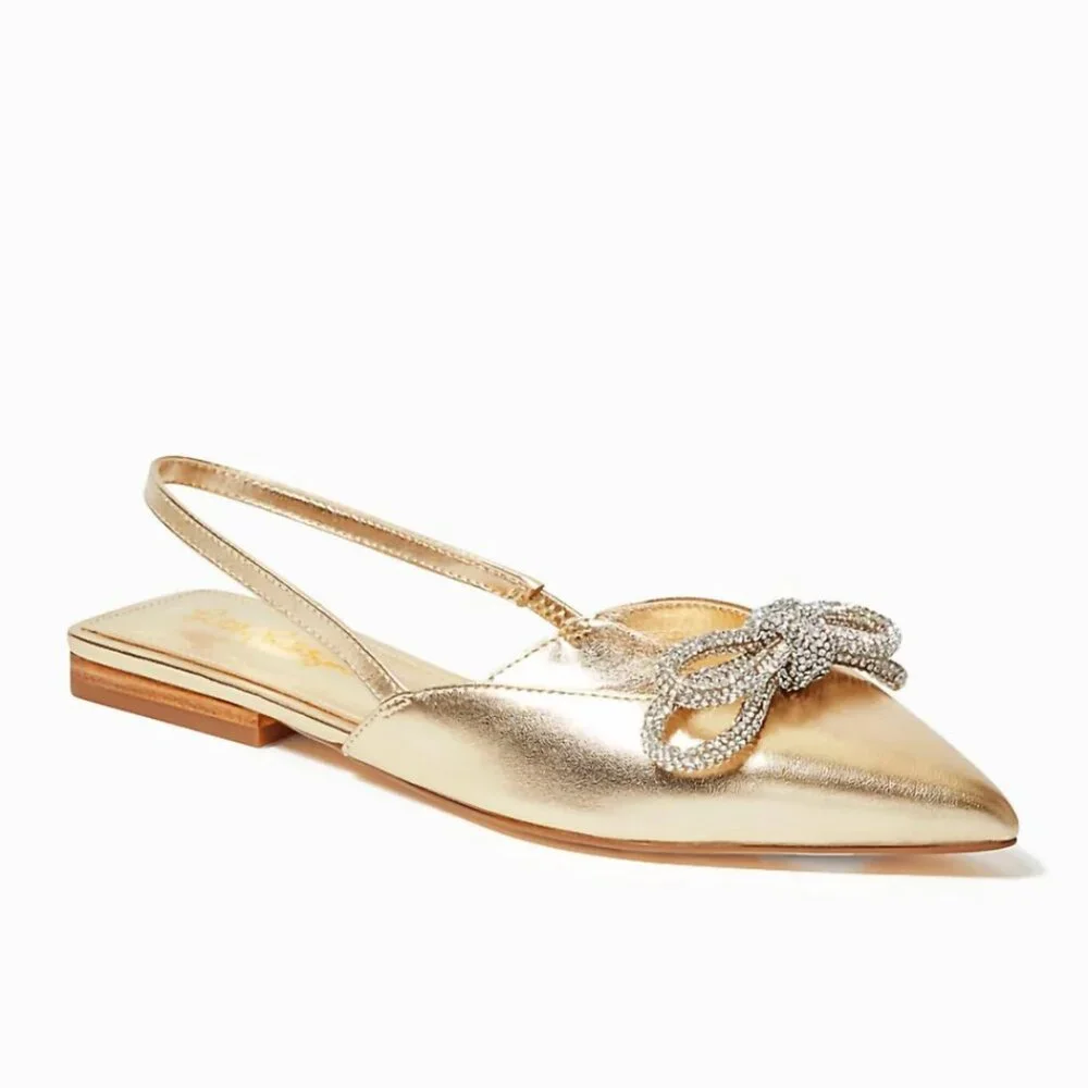 Lilly Pulitzer Brit Gold Rhinestone Bow Slingback Flats Size 9